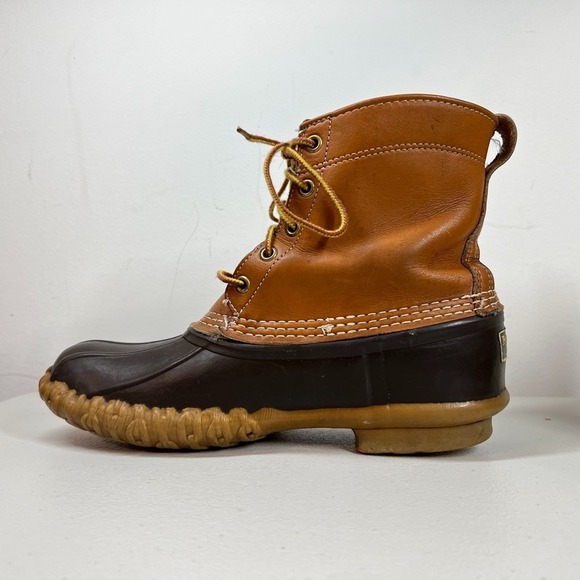 LL Bean Bean Boots Mens 9 M Leather Brown Rubber Waterproof‎ Made USA Duck VTG main image 9